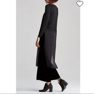 Eileen Fisher Ballet Neck Sheer Duster Black Dress M